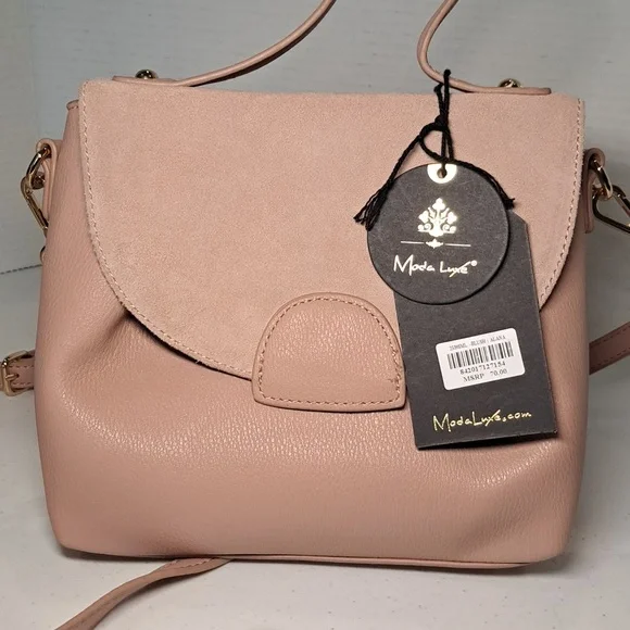 NWT Chic Pink Leather Crossbody Bag with Adjustable Strap By Moda Luxe - Picture 7 of 11